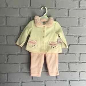 NEW Swiggles Cream and Pink Baby Outfit with Cat Embroidery size 3/6 months